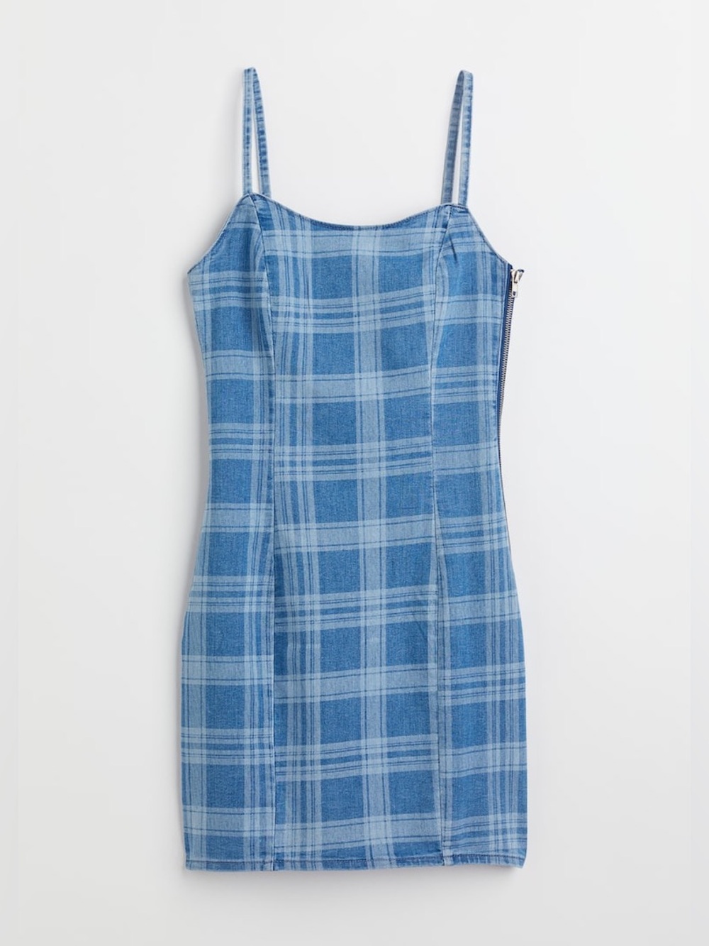 NWT H&M Divided Y2k 90s Blue Plaid Thin Denim Dress Strappy Bodycon Small